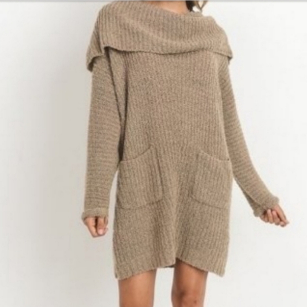 Cowl neck folded sweater dress